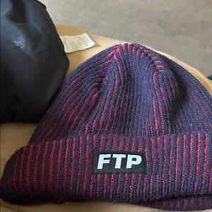 FTP Striped Red and Navy Ribbed Cuff Beanie